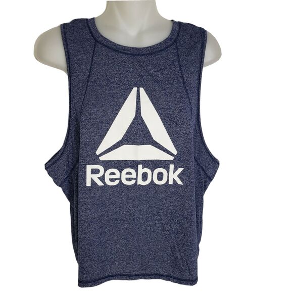 Reebok Womens Crop Top Large Throwback Blue Graphic Workout Slim Fit Slit Back - Picture 1 of 9